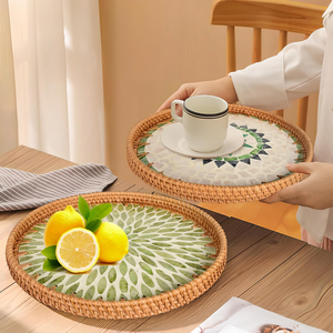 Nuevo artículo decorativo para sala de estar con diseño de nácar y ratán en azul cielo y blanco a bajo precio. - Product Image 6