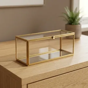 Artisan Design B33 Gold Frame Glass & Mirror Storage Box with Hinged Lid for <b>Jewelry</b> <b>Organizers</b> - Product Image 2