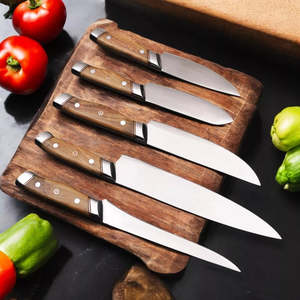 High Quality 5 Pcs UA Supplies Handmade Kitchen <b>Knives</b> Chef <b>Set</b> with Ergonomic Olive Wood Handle & Leather Bag OEM ODM Wholesale - Product Image 3