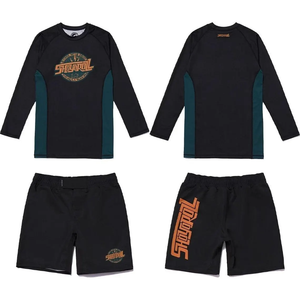Ensemble de maillots de bain Rash Guard pour hommes, noir et bleu, respirant, manches longues, antibactérien, 300g polyester/nylon, BJJ MMA UPF 50+ protection solaire - Product Image 1