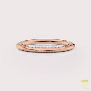 Minimalist Curved Moissanite Diamond Wedding Band Rose Gold Stackable <b>Ring</b> Thin Pave Anniversary Band <b>Dainty</b> Bridal <b>Ring</b> - Product Image 4