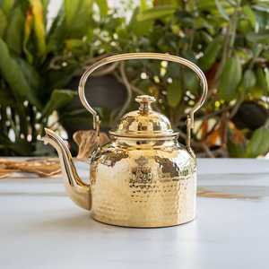 Luxury Brass Tea <b>Set</b> with <b>Teapot</b>, Cups, Saucers and Serving Tray – Traditional Indian Handcrafted Brass Tea & Coffee <b>Set</b> - Product Image 1
