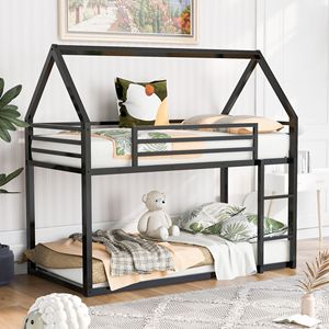 Letto a castello nero a due piazze con scaletta integrata per bambini - Product Image 1