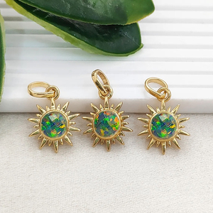 Colgante de Ópalo de Fuego en Forma de Sol, Chapado en Oro, con Engaste de Collet, Redondo, de 6mm, para Joyería - Product Image 1