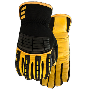 Gants de mécanicien en cuir jaune de haute qualité et résistants avec protection des articulations résistante aux chocs en TPR noir - Product Image 6