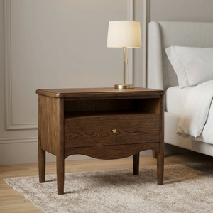 Table de chevet scandinave en bois avec 1 tiroir et étagère ouverte, écologique et durable, brun foncé - Product Image 4