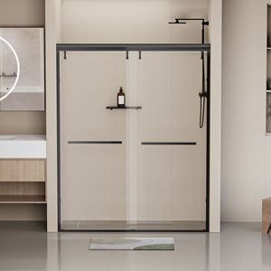 44-48 dentro. W X 76 In. H doppia porta scorrevole Semi-Frameless 5/16 \ "(8mm) trasparente vetro temperato pellicola antideflagrante opaca - Product Image 1