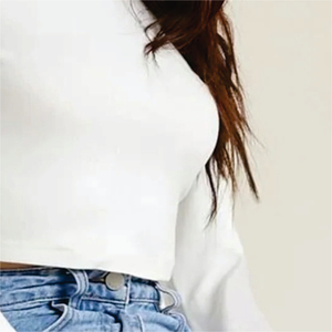 T-shirt en coton biologique 100% pour femme, blanc, à manches longues, coupe classique, col rond, tricoté, couleur unie, avec logo décoratif, été - Product Image 4