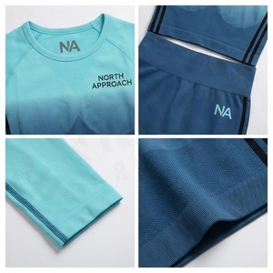 North Approach 2 Piece Yoga Set Gradient Color Crop <b>Top</b> Full Length Leggings Seamless <b>Sweat</b> Wicking Women's Sportswear - Product Image 4