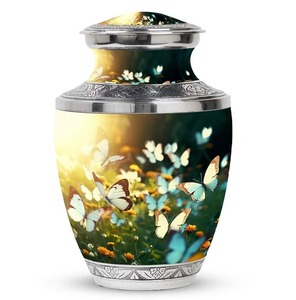 Urna Conmemorativa de Cremación Butterfly Garden para Cenizas de Adultos, Diseño Personalizado y Detalles en Plata, Urna Grande de Aluminio para Cenizas de Hombres y Mujeres - Product Image 1