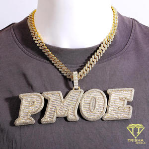 Colgante Personalizado de Plata de Ley 925 con Diamantes VVS Cultivados en Laboratorio, Diseño de Placa con Nombre de Dos Capas y Letras con Incrustaciones de Diamantes - Product Image 6