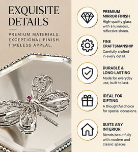 Premium <b>Mirror</b> Glass Jewelry Box Octagonal Shape Butterfly Accent Decorative Keepsake Gift Storage Organizer - Product Image 2