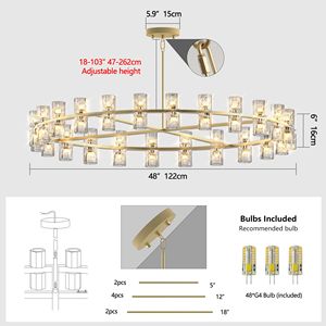 Lampadario a Ruota di Carro in Stile Fattoria Moderno da 48 Pollici, 48 Luci con Paralume in Cristallo per Sala da Pranzo e Cucina - Product Image 6