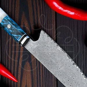 Couteau de chef japonais en acier Damas forgé à la main, lame Damas premium de 8 pouces, pour une tranchance durable. - Product Image 6