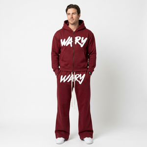 Ensemble de survêtement unisexe violet à capuche AMDAA ENTERPRISES, fermeture éclair intégrale, streetwear en coton, pour homme, collection automne, imprimé lettres, coupe ample, 2-en-1 - Product Image 3