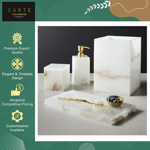 Ensemble d'accessoires de salle de bain modernes, design élégant, finition en marbre naturel de luxe, pierre d'albâtre, cinq pièces, écologique, personnalisable - Product Image 5