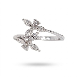 Bague ajustable ouverte en platine 950 avec diamant de laboratoire taille marquise E couleur VVS2 0,55 carat total, idéale pour mariage ou superposition - Product Image 5