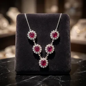 Collier en argent sterling 925 avec quartz rouge, bijoux ethniques indiens faits à la main, pierre précieuse naturelle, collier à chaîne tendance pour femmes - Product Image 3