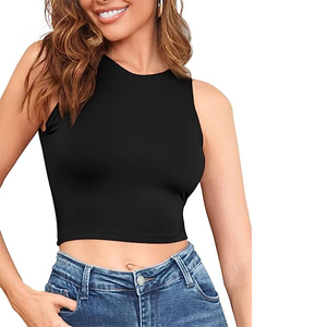 Top Corto de Verano para Mujer, Personalizable con Logotipo, Blanco, Acanalado, Estilo Racerback, Sin Mangas - Product Image 1