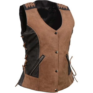 Chaleco de Motocicleta Estilo Club de Cuero Crazy Horse Marrón y Negro de Dos Tonos Samroz Sports Smoocher - Product Image 3