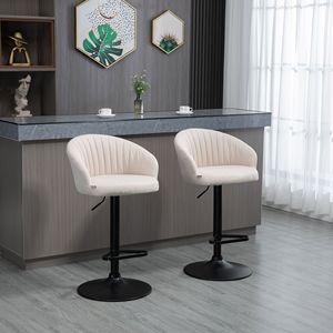 Sgabelli da Bar Moderni Regolabili con Seduta Girevole in Tessuto Effetto Lino, Struttura in Acciaio, Poggiapiedi, Materiale PU Beige - Per Bar o Uso Domestico - Product Image 2