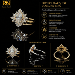 2 CT Marquise Cut Lab Grown Diamond Starburst Halo <b>Ring</b> Solid <b>Gold</b> Luxury <b>Vintage</b> Flower Cluster Engagement <b>Ring</b> 9K/14K/18K | - Product Image 5