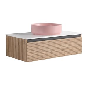Meuble-lavabo mural de 36 pouces avec lavabo en céramique artistique rose et 1 tiroir à fermeture douce en contreplaqué (emballage KD) - Product Image 1