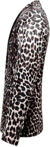 Men's Leopard Print Tuxedo <b>Blazer</b> Satin Lapel Single Breasted Party Jacket Regular Fit British Style - Product Image 3