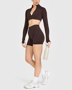 Activewear Ladies Cropped Yoga <b>Jacket</b> Full Zip Stand Collar Thumbholes Slim Fit Breathable Front Running Top Short Length Gym - Product Image 3