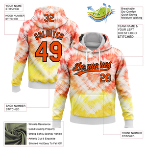 Sweat à capuche tie-dye pour homme, coupe classique, décontracté, avec poche avant, motif orange, jaune et blanc, en polyester tricoté, style été - Product Image 3