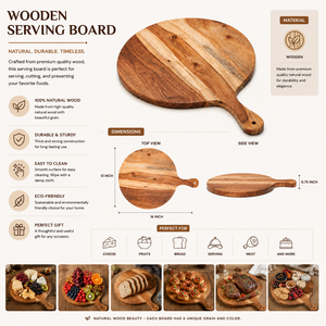 Planche à découper ronde en bois avec poignée |   Planche à découper et à servir en bois artisanale |   Planche de préparation de cuisine multifonctionnelle - Product Image 5