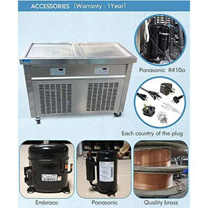 Machine à glace frite ETL, machine à rouleaux de glace thaïlandaise au yogourt - Plaques carrées doubles de 20,50"x20,50", dégivrage automatique, transparente - Product Image 4