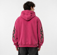 Sweat à capuche rose personnalisé avec imprimé flamme, coupe oversize, style streetwear, en coton French Terry, coupe classique, automne