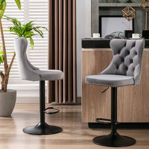 Sgabelli da Bar Moderni Imbottiti A a Furniture, Girevoli in Velluto, Altezza Regolabile 25-33 Pollici, Base da 17,7 Pollici - Product Image 1