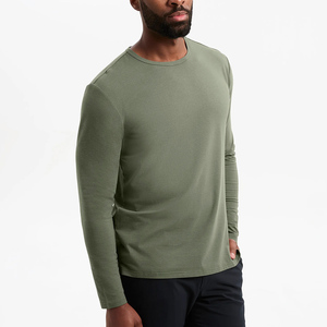 T-shirts de sport d'été pour hommes en coton épais à manches longues, coupe classique, motif uni, de luxe - Product Image 4