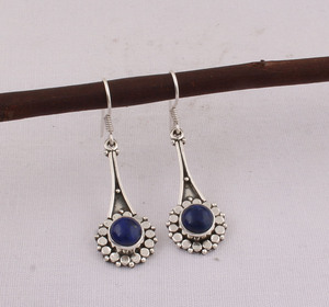 Wholesale Vintage Lapis Lazuli 925 Sterling <b>Silver</b> Dotted Border Drop <b>Earrings</b> Blue Gemstone Jewelry for <b>Wedding</b> Party Gift - Product Image 1
