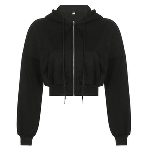 Sudadera con Capucha Corta Personalizada de Alta Calidad para Mujer, Sudadera con Capucha y Cordón Ajustable, Sudadera de Manga Larga, Color Bronceado Sólido, Sudadera Corta para Mujer - Product Image 1
