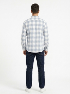 Men's Blue Check Pattern <b>Shirt</b> Long Sleeve Button Front Casual Woven Flannel <b>Shirt</b> for Everyday Use - Product Image 4