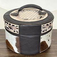 Nouvelle Trousse de Maquillage Ronde de Luxe en Cuir Façonné à la Main Style Western, en Cuir de Vachette Véritable, Organisateur de Voyage pour Bijoux et Cosmétiques