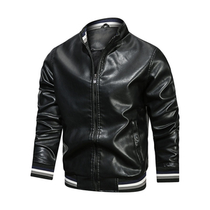 Veste en cuir véritable zippée décontractée pour homme, automne-hiver, à carreaux/uni, coupe-vent écologique, style streetwear, vente directe en gros - Product Image 6