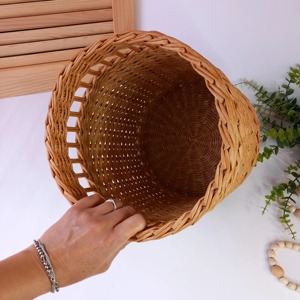 Elegant Rattan Dustbin Suitable For Dry Waste Use In Bedroom Office And Living Room Decor Cylindrical Shape Waste <b>Bin</b> From India - Product Image 3