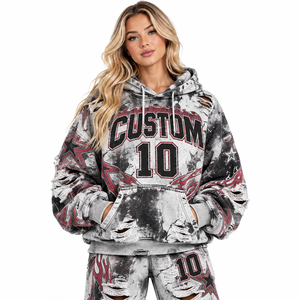 Sudadera Extra Grande para Mujer con Estampado Bordado Desgastado, Tejido de Punto de Mezcla de Algodón, Puños Acanalados para Uso Casual - Product Image 1