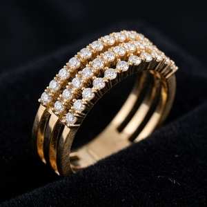 Three Row Multi Strand Statement <b>Ring</b> Round Cut Lab Grown Diamonds Band Triple Layer <b>Stacked</b> Band Cluster Dot Engagement Band - Product Image 1