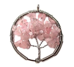 Colgante de árbol de la vida de cuarzo rosa de la mejor calidad al por mayor colgantes de piedras preciosas de cristal curativo natural comprar de ágata Aameena - Product Image 1
