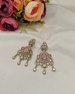Designer Kundan Gemstone Oval Cut <b>Dangle</b> Statement <b>Earrings</b> Antique <b>Gold</b> Plated For Festivals Wedding Reception Party Wholesaler - Product Image 5