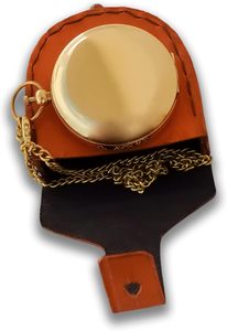 Boussole de poche en laiton plaqué or avec épingle métallique, design antique poli, étui en cuir et chaîne pour la randonnée, le camping et les cadeaux - Product Image 3