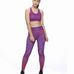 Customized Stripes Design Sublimation Print Yoga Set Best Quality Durable Wide <b>Strap</b> <b>Bra</b> & Tights For Women - Product Image 6