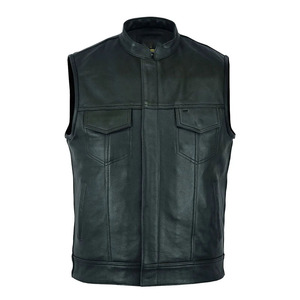2026 Newest Design <b>Men's</b> Reversible Windproof Breathable <b>Leather</b> <b>Vest</b> With Single Button Closure Moto & Biker Style <b>Leather</b> <b>Vest</b> - Product Image 1