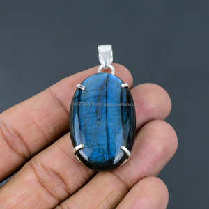 Colgante bohemio de plata de ley 25, piedra preciosa Original Vintage con chapado en oro, regalo de joyería de labradorita hecho a mano - Product Image 5