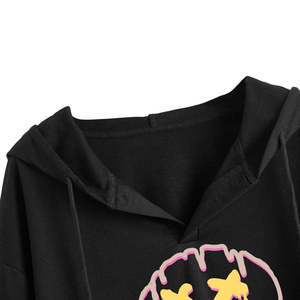 Sweat à capuche court noir pour homme, style Y2K, avec logo motif sourire de dessin animé, coupe droite, manches classiques, vêtement d'hiver, service OEM, 100% écologique - Product Image 3